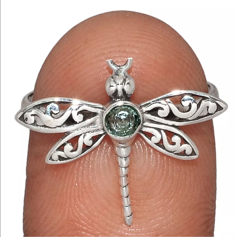 BOUTIQUE BLUE TOPAZ DRAGONFLY 925 SILVER RING, 8